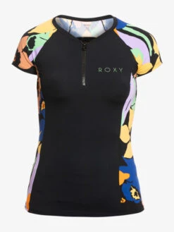 Roxy Caps Sleeve Short Sleeve Zip-Up Rashguard -Roxy Shop erjwr03639 roxyv kvj6 frt1